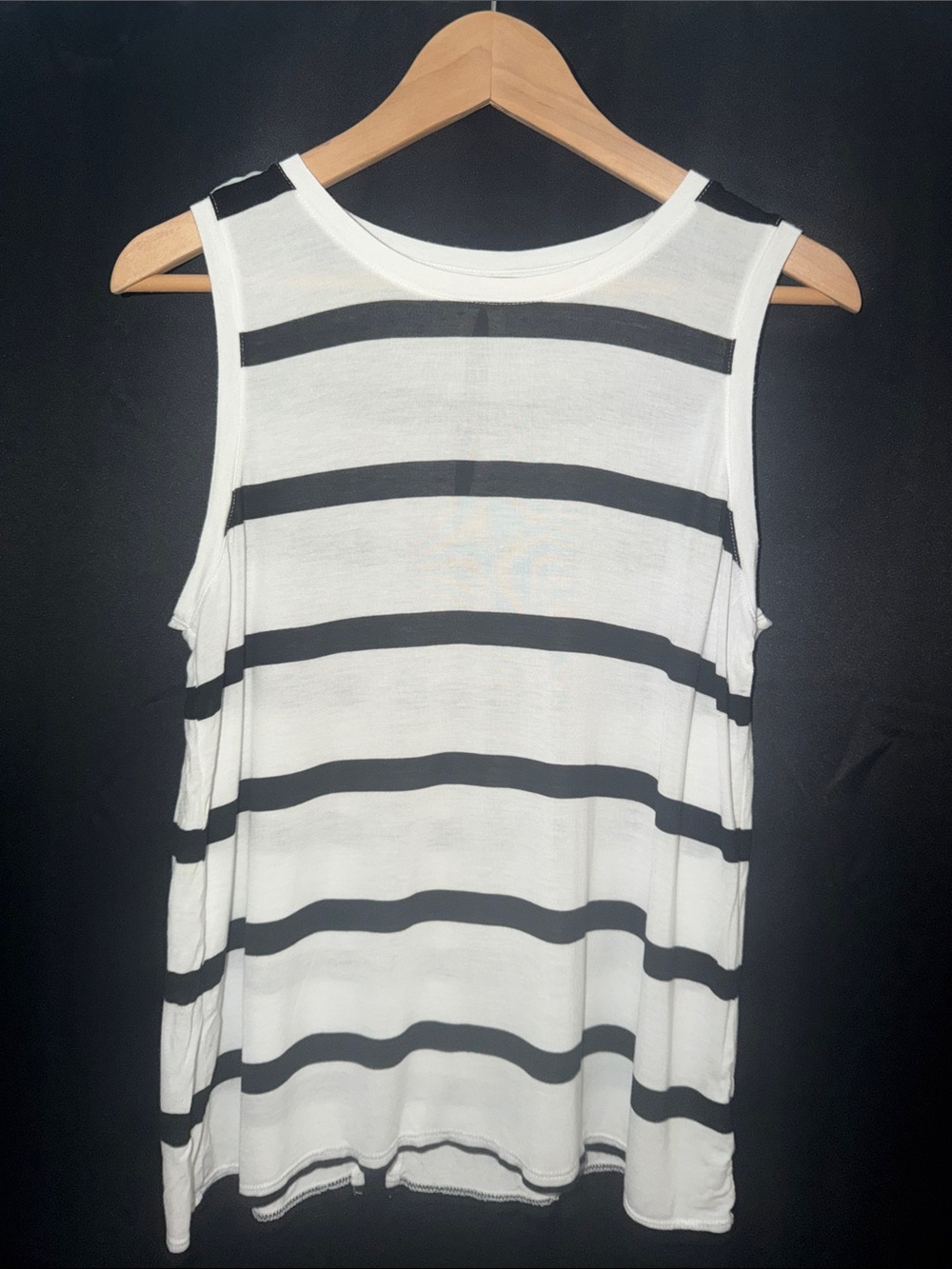 Halogen White Tank with Black Horizontal Stripes
